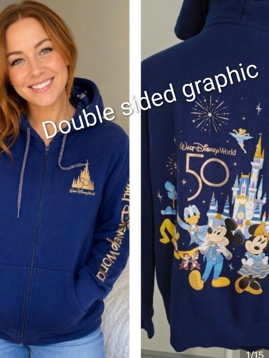 Disney World Tops - Disney NWOT Navy Blue 50th Anniversary Walt Disney World Zip Hoodie. Ladies L.